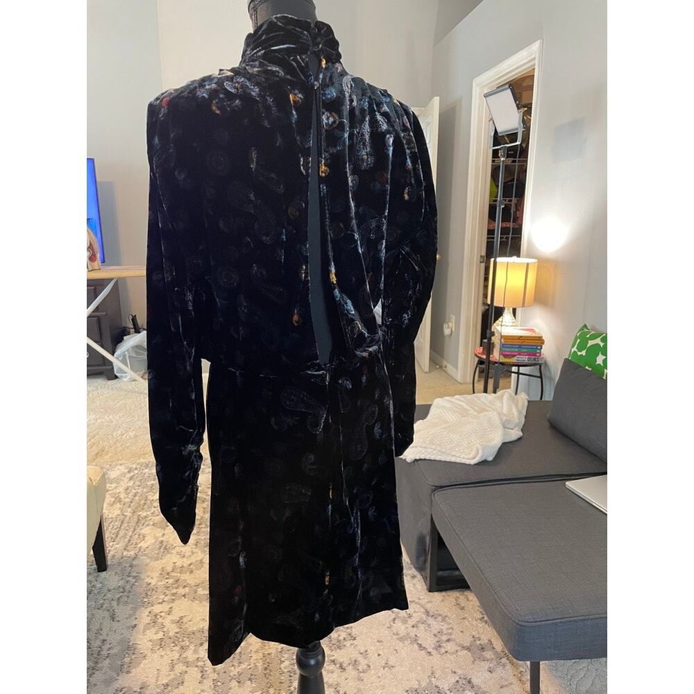 Zara Black Velvet Paisley Open Back Ruched Midi Dress Size M - Picture 3 of 9